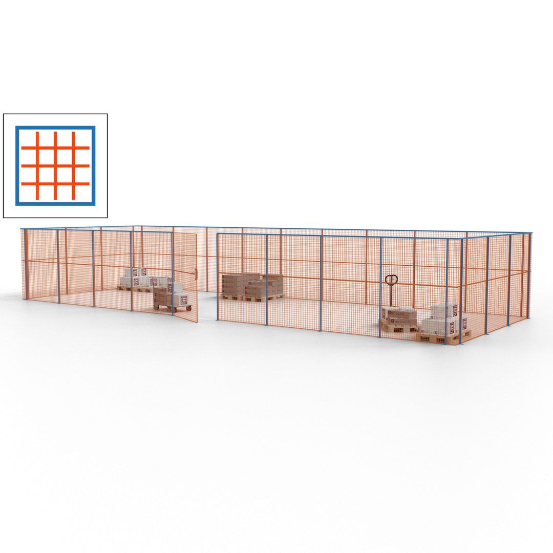 Maschinen Schutzgitter - Hallentrennwand - Sicherheitszaun - Tür - 36 m - 2.200 x 13.900 x 4.900 mm (HxBxT) - enzianblau