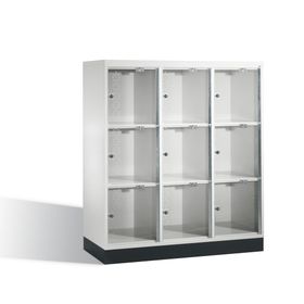 Schließfachschrank, Fächerschrank mit Türen aus Acrylglas, 3 Abteile, 9 Fächer, Zylinderschloss, 1.370 x 1.220 x 500 mm (HxBxT)
