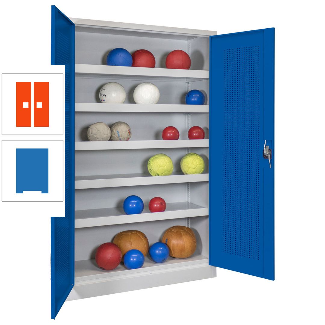 Ballschrank - Lochfeldtüren - 5 Böden - 1.950x1.200x500 mm (HxBxT) - anthrazitgrau