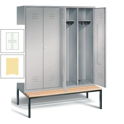 Doppel-Spindschrank, Buche Sitzbank untergebaut, 4 Abteile a 400 mm, Korpus lichtgrau, Tür anthrazitgrau, 2.090 x 1.590 x 815 mm (HxBxT)