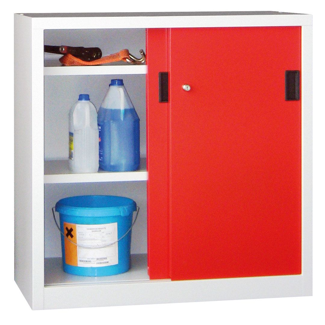 Schiebetürenschrank - Sichtfenstertüren - 1.000x1.500x600 mm (HxBxT) - 4 Böden, verzinkt - Zylinderschloss - anthrazitgrau