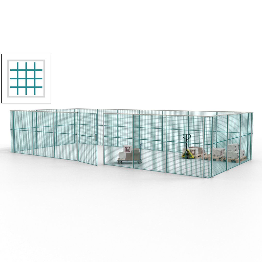 Hallentrennwand - Flügeltür, Gitter - 19 Gitterwände - 2.200 x 10.900 x 4.900 mm (HxBxT) - Perlweiß/reinorange