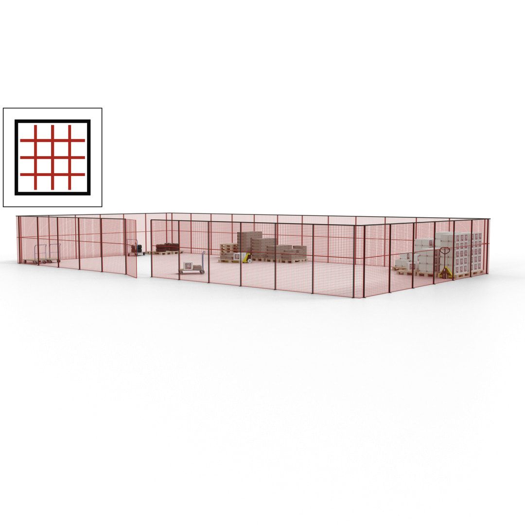 Maschinen Schutzgitter - Hallentrennwand - Sicherheitszaun - Tür - 54 m - 2.200 x 18.400 x 9.400 mm (HxBxT) - enzianblau
