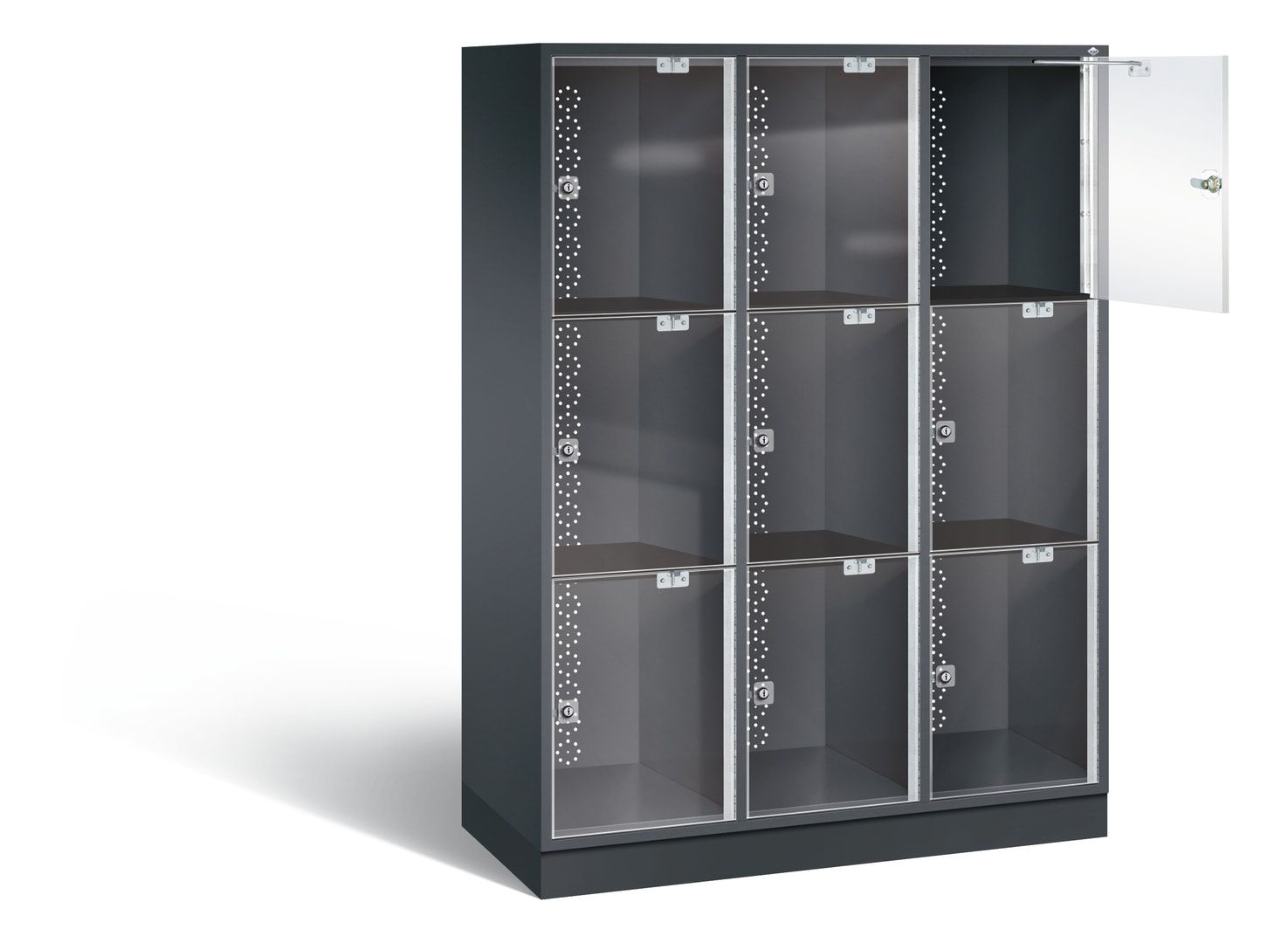 Schließfachschrank, Fächerschrank mit Türen aus Acrylglas, 2 Abteile, 6 Fächer, Zylinderschloss, 1.750 x 1.220 x 500 mm (HxBxT), Korpus anthrazitgrau
