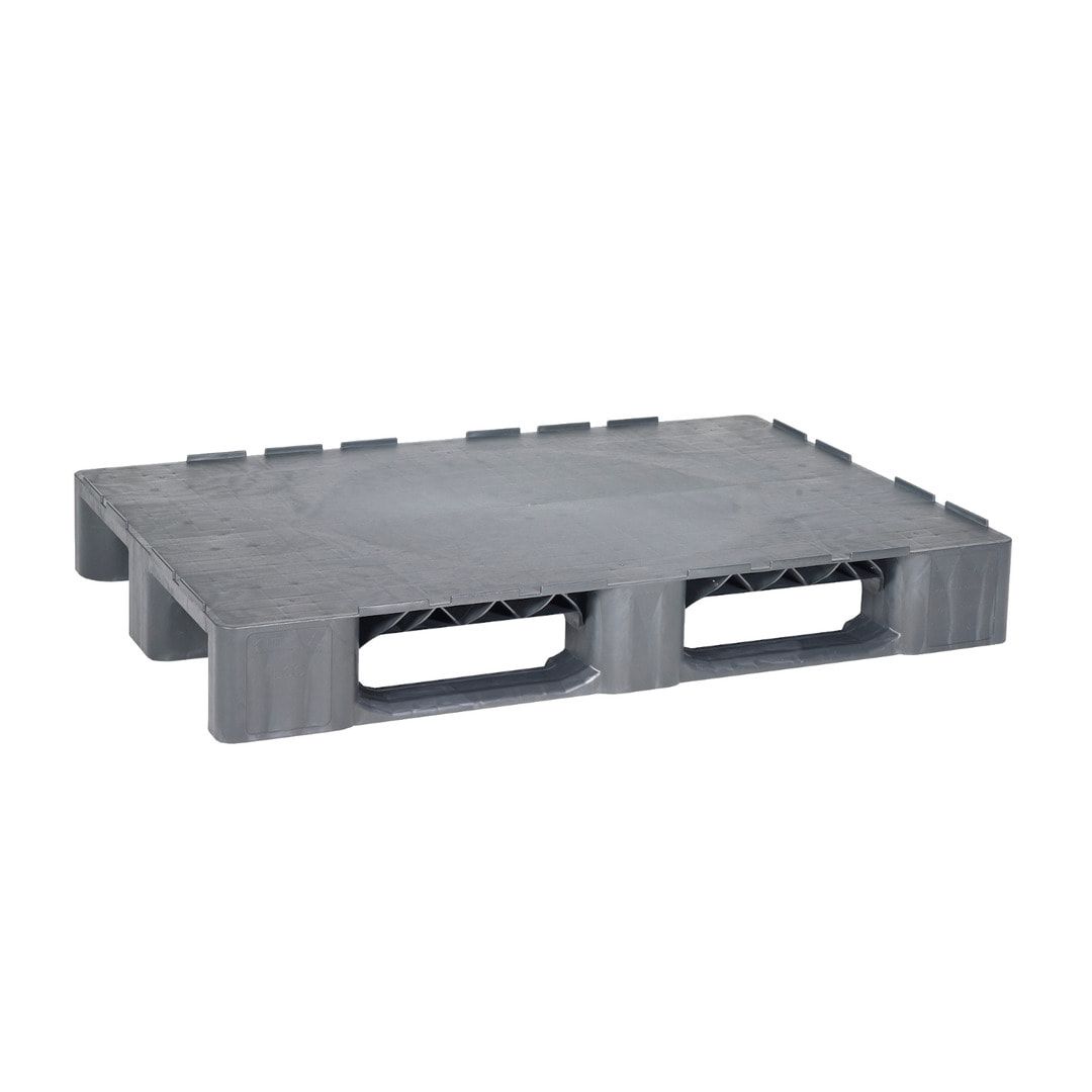 Kunststoff Palette mit Rand - Polyethylen (PE-RE) - Eisenverstärkung - Traglast 2.500 kg - 165 x 800 x 1.200 mm (HxBxT) - grau