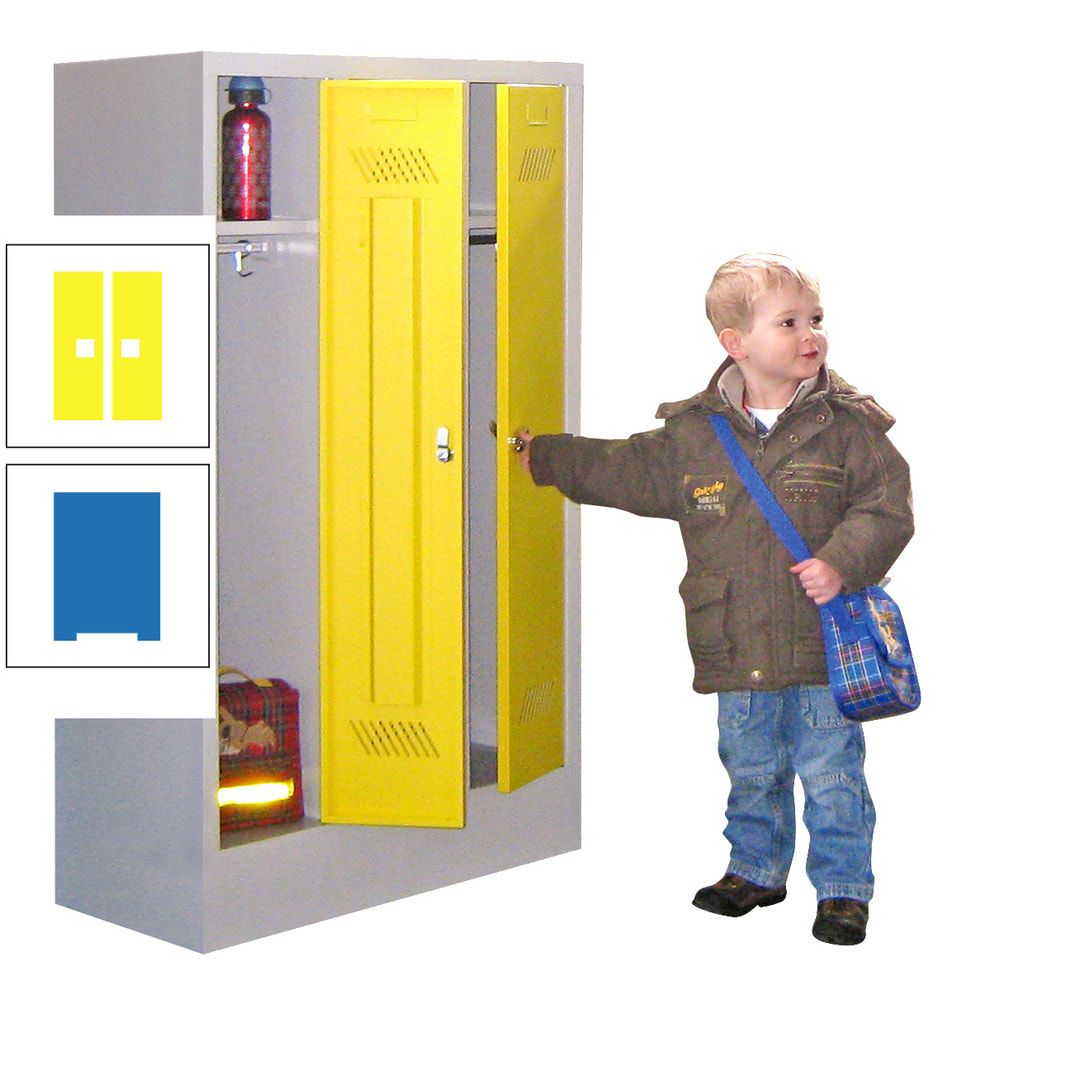 Spindschrank f. Kindergärten - mit Sockel - Höhe 1.300 mm - 2 Abteile a 250 mm - Drehriegel - anthrazitgrau