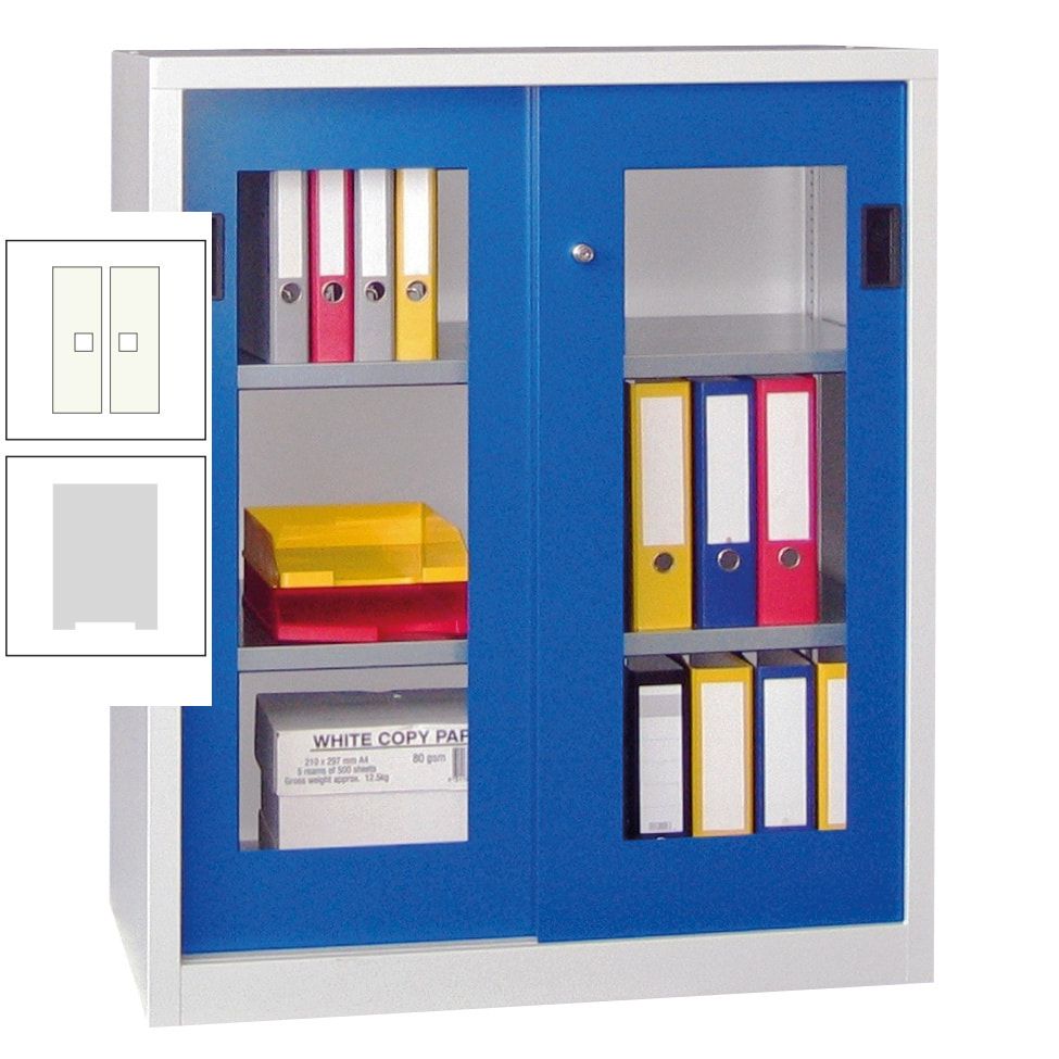 Schiebetürenschrank - Sichtfenstertüren - 1.000x1.000x400 mm (HxBxT) - 2 Böden, gepulvert - Zylinderschloss - anthrazitgrau