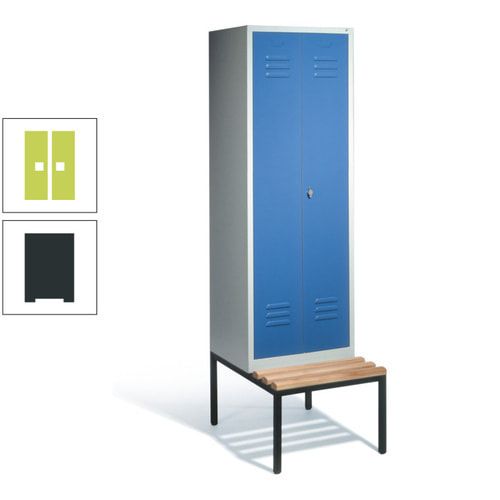 Doppel-Spindschrank, Buche Sitzbank untergebaut, 2 Abteile a 300 mm, Korpus lichtgrau, Tür anthrazitgrau, 2.090 x 610 x 815 mm (HxBxT)