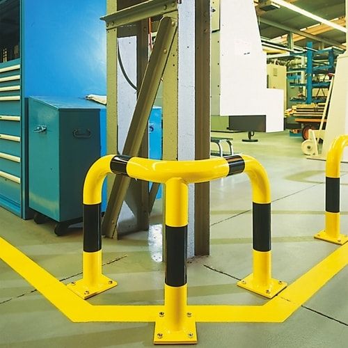 Eck Rammschutz-Bügel Indoor, Anfahrschutz aus Gütestahl, hochbelastbar, 600 mm Breite/Tiefe, Höhe wählbar, gelb kunststoffbeschichtet