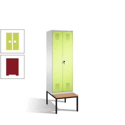 Doppel-Spind, Garderobenschrank, Buche Sitzbank untergebaut, 2 Abteile a 300 mm, Korpus anthrazitgrau, Tür anthrazitgrau, 2.090 x 600 x 815 mm (HxBxT)
