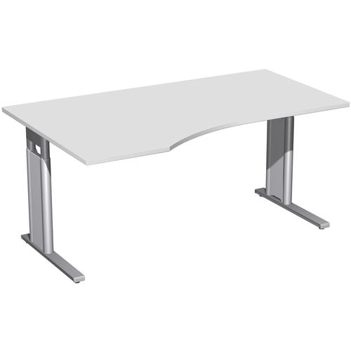Eckschreibtisch, Ecke links, Füße einseitig verkürzt, C-Fuß Pro, höhenverstellbar, 680-820 x 1.600 x 1.000 mm (HxBxT), Gestell silber, Dekor Ahorn