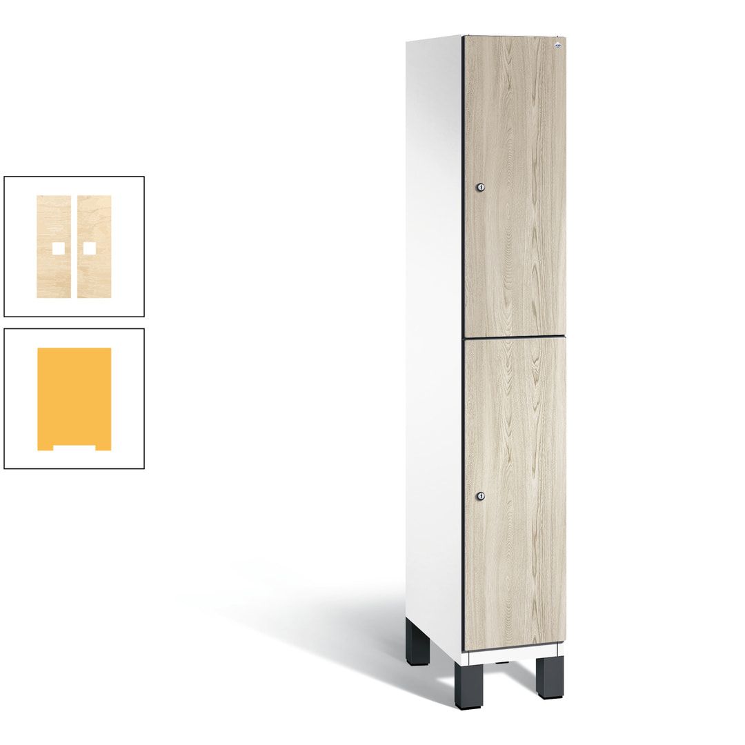 Fächerschrank, Garderobenschrank, mit Füßen, 1 Abteile, 1.980 x 300 x 525 mm (HxBxT), Korpus anthrazitgrau, Tür Donau-Ahorn