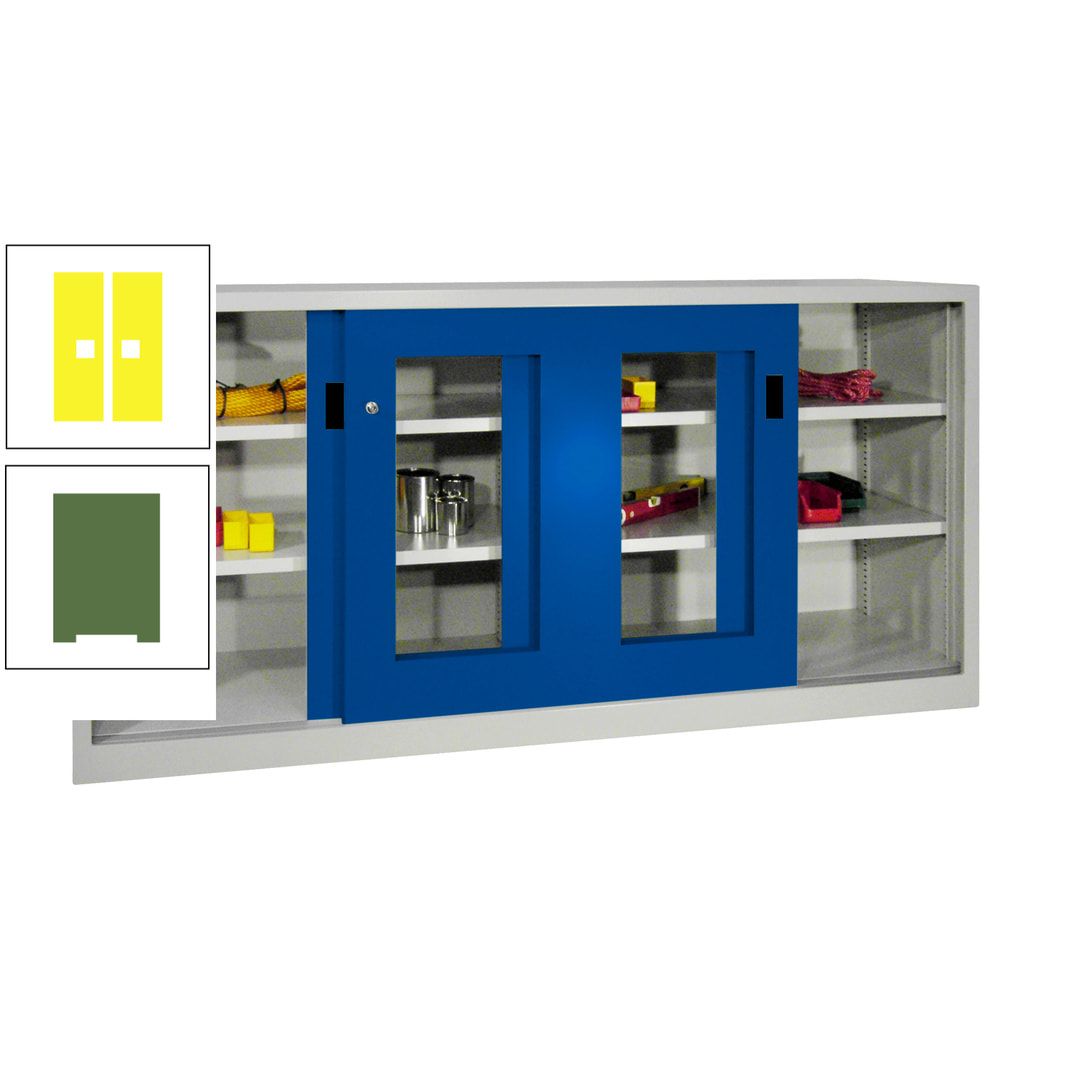 Schiebetürenschrank - Sichtfenstertüren - 1.000x2.000x400 mm (HxBxT) - 4 Böden, gepulvert - Zylinderschloss - anthrazitgrau