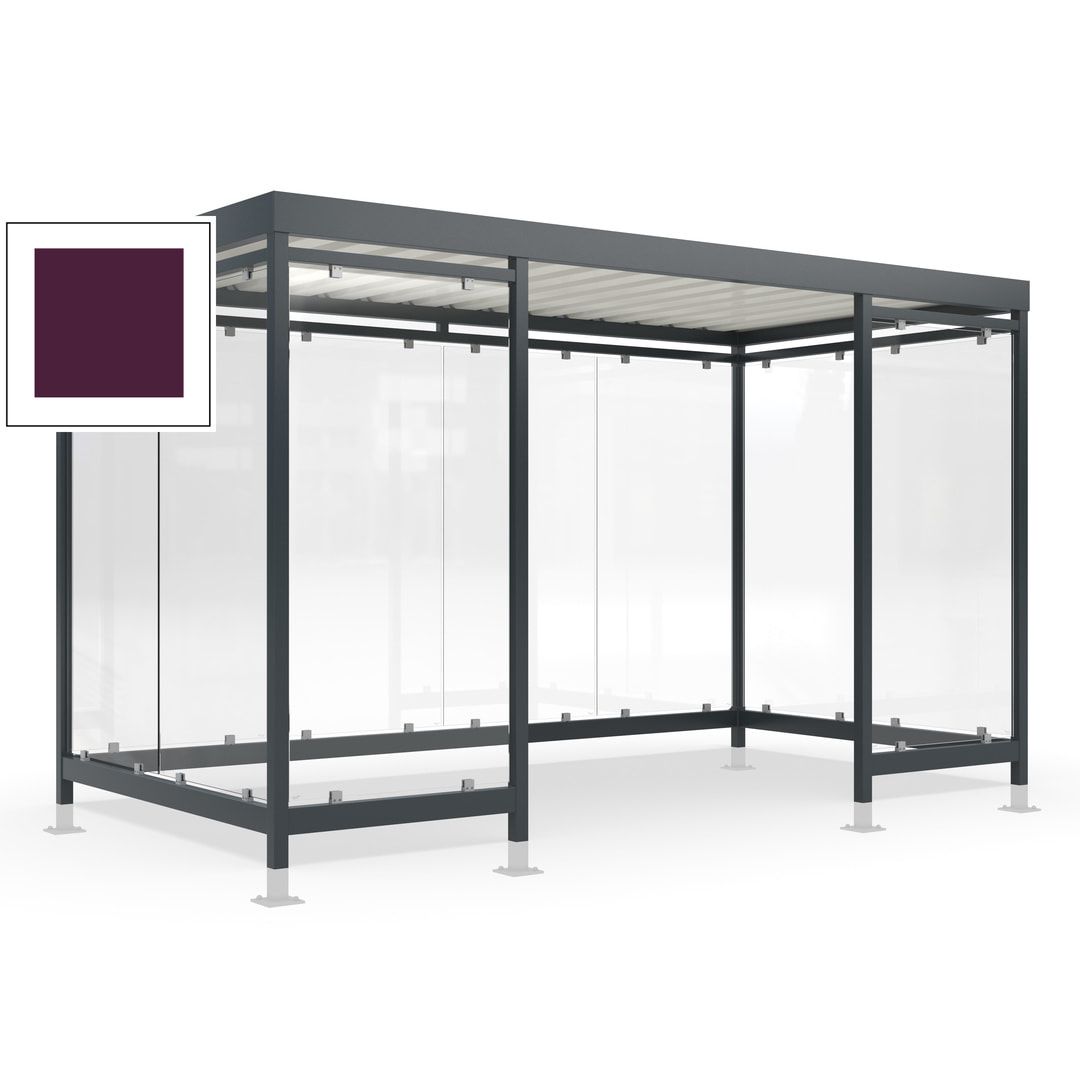 Raucherunterstand für 12-13 Personen, Bushaltestelle, mit Überpflasterung, 2.440 x 4.195 x 2.165 mm (HxBxT), 10 Wände, Achatgrau