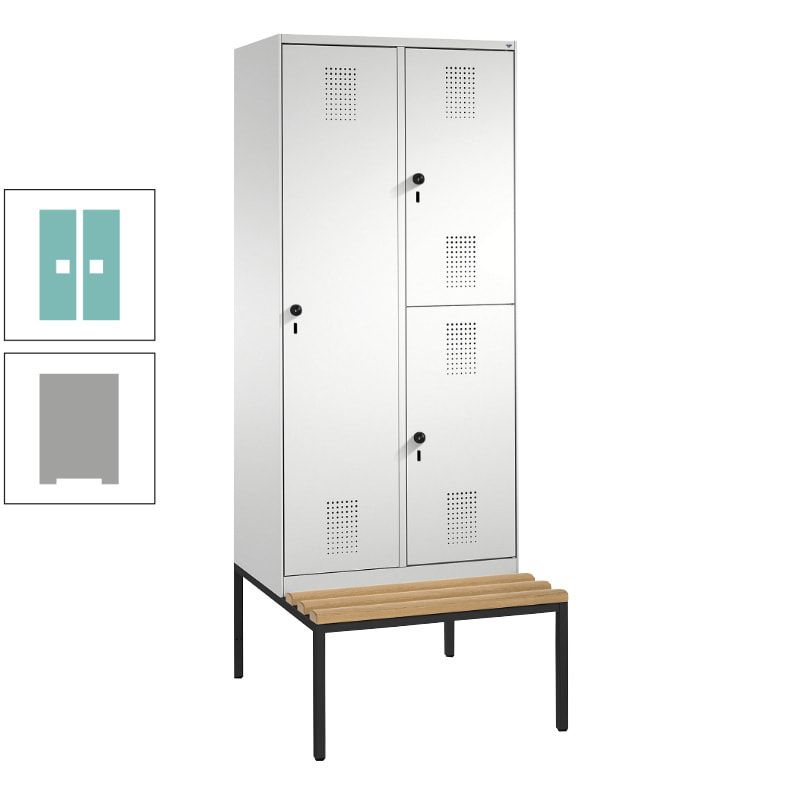 Garderobenschrank, Spind ein- und doppelstöckig Sitzbank, 2 Abteile, 3 Fächer, 2.090 x 800 x 500 mm (HxBxT), Front anthrazitgrau, Korpus anthrazitgrau