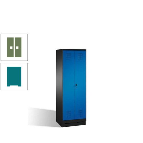 Doppel-Spind, Doppeltüren, Garderobenschrank mit Sockel, 2 Abteile a 300 mm, Korpus anthrazitgrau, Tür anthrazitgrau, 1.800 x 600 x 500 mm (HxBxT)