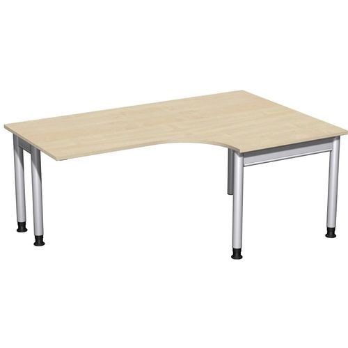 Eckschreibtisch, Eckteil 800 mm, rechts, Füße einseitig verkürzt, 4-Fuß Pro, höhenverstellbar, 680-800 x 1.600 x 1.200 mm (HxBxT), Dekor Ahorn