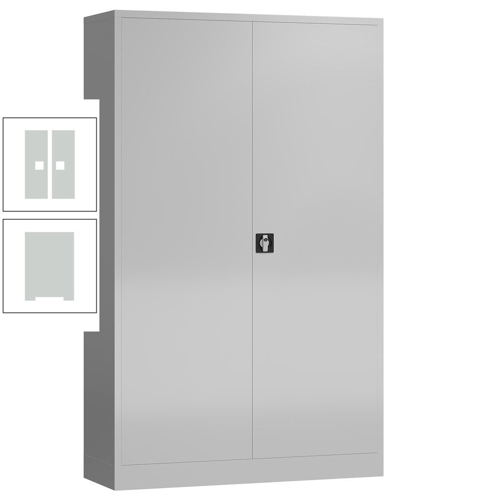 Aktenschrank, Büroschrank, abschließbar, Flügeltüren, 4 Fachböden, 1.945 x 1.200 x 420 mm (HxBxT), Stahl, Korpus und Türen lichtgrau