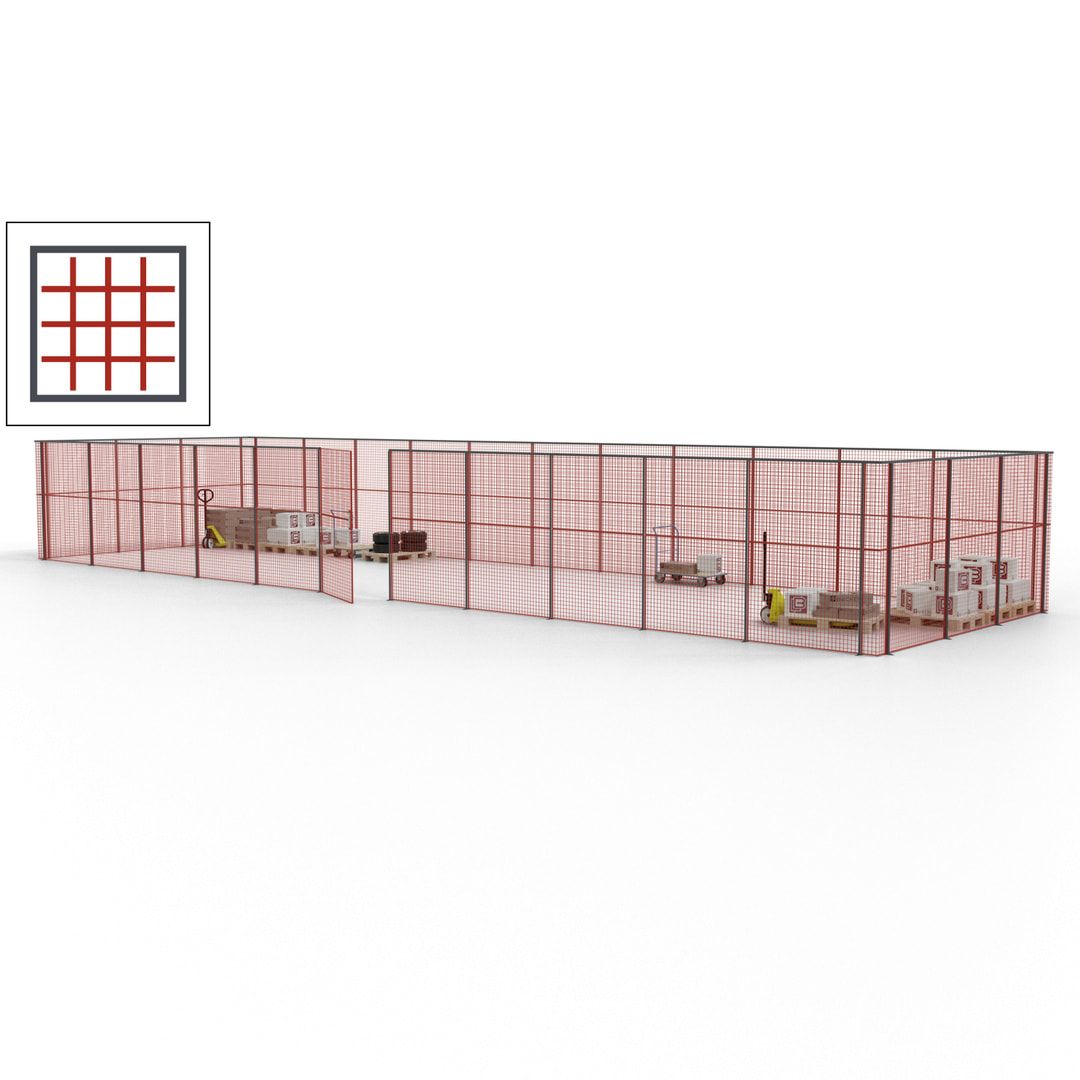 Maschinen Schutzgitter - Hallentrennwand - Sicherheitszaun - Tür - 42 m - 2.200 x 16.900 x 4.900 mm (HxBxT) - enzianblau