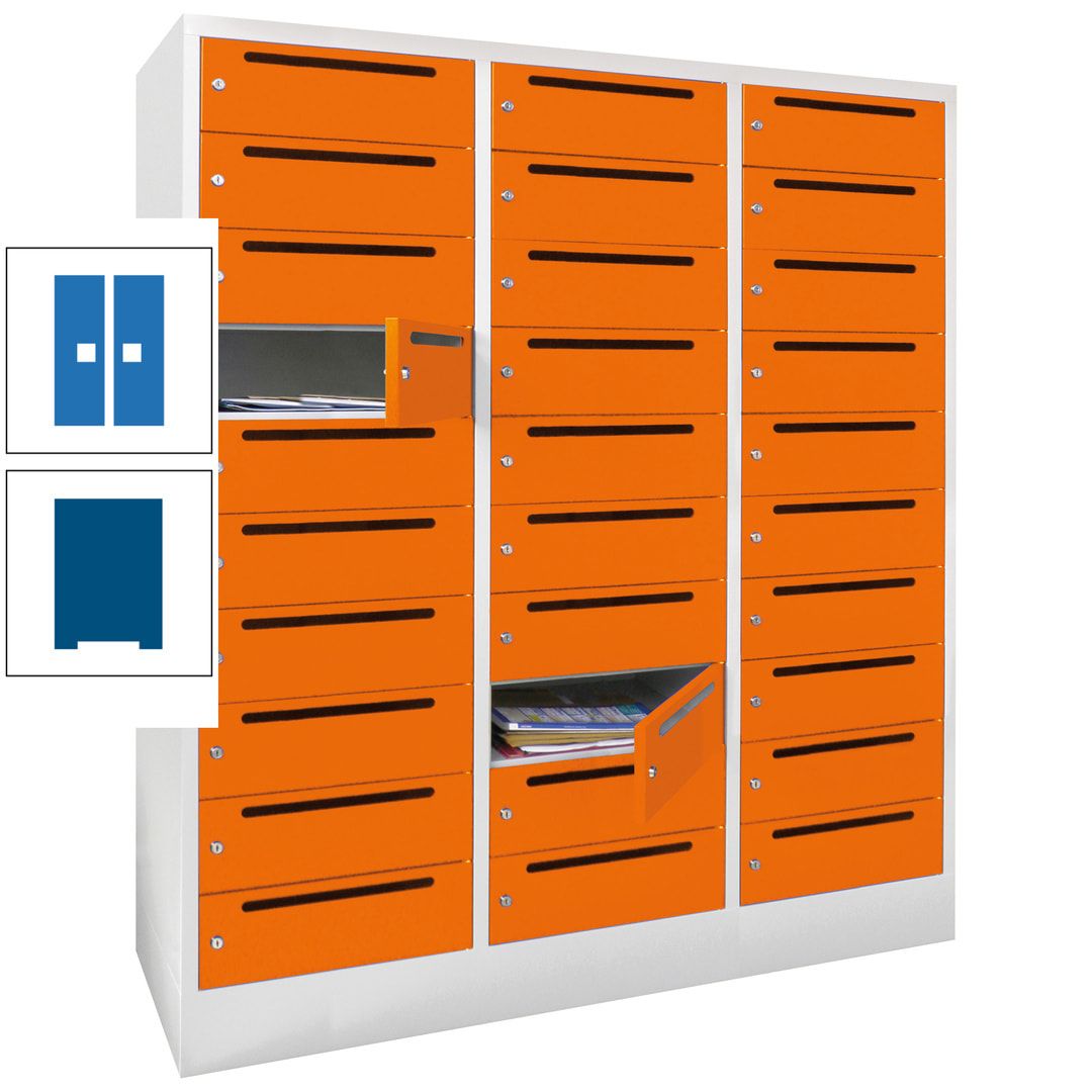 Postverteilerschrank, Schließfachschrank, 3 Abteile a 40 cm, 30 Fächer, 1.850 x 1.200 x 500 mm (HxBxT), Korpus anthrazitgrau, Front anthrazitgrau
