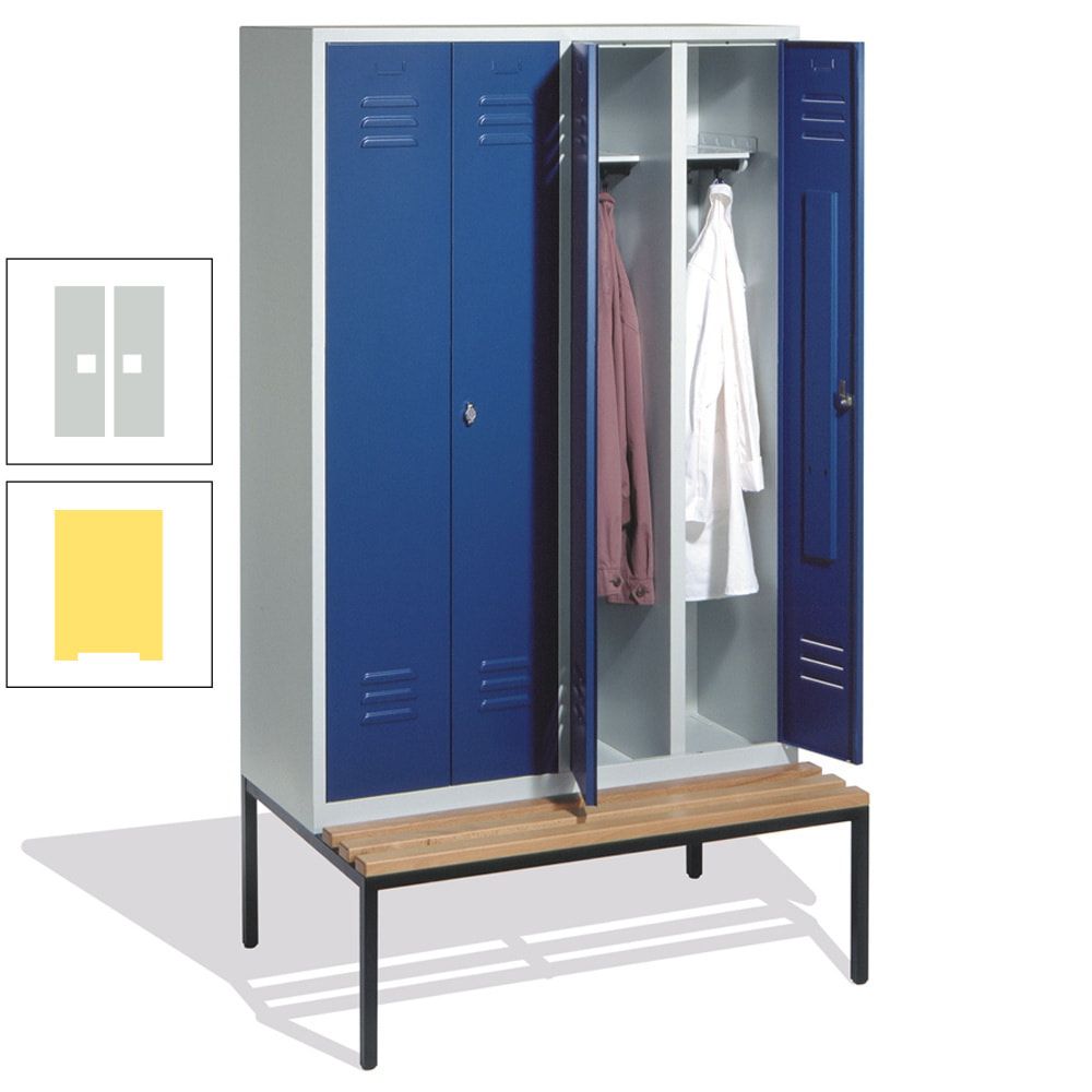 Doppel-Spindschrank, Buche Sitzbank untergebaut, 4 Abteile a 300 mm, Korpus lichtgrau, Tür anthrazitgrau, 2.090 x 1.190 x 815 mm (HxBxT)