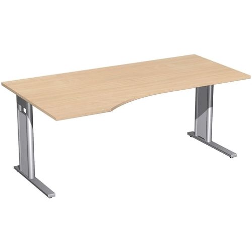 Eckschreibtisch, Ecke links, Füße einseitig verkürzt, C-Fuß Pro, 720 x 1.600 x 1.000 mm (HxBxT), Gestell silber, Dekor Ahorn