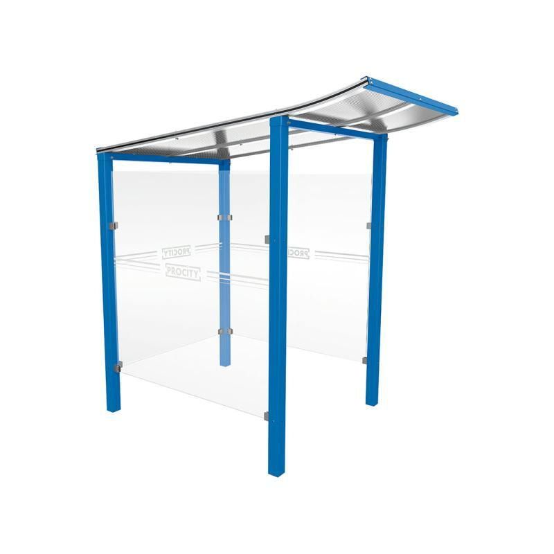 Automatenüberdachung, Automatendach, Stahlpfosten, Polycarbonatdach, UV-behandelt, Einbetonierung, 2.100 x 1.300 x 1.500 mm (HxBxT), Farbe enzianblau