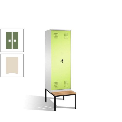 Doppel-Spind, Garderobenschrank, Buche Sitzbank untergebaut, 2 Abteile a 300 mm, Korpus anthrazitgrau, Tür anthrazitgrau, 2.090 x 600 x 815 mm (HxBxT)