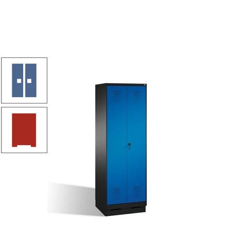 Doppel-Spind, Doppeltüren, Garderobenschrank mit Sockel, 2 Abteile a 300 mm, Korpus anthrazitgrau, Tür anthrazitgrau, 1.800 x 600 x 500 mm (HxBxT)