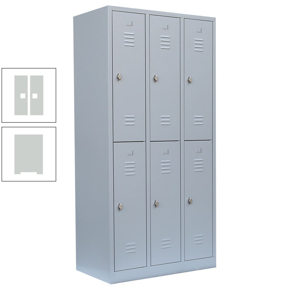 Garderobenschrank, Doppelstockspind, 3 Abteile, 6 Fächer, 1.800 x 885 x 500 mm (HxBxT), Stahl, Drehriegel, Korpus: lichtgrau, Front: anthrazitgrau