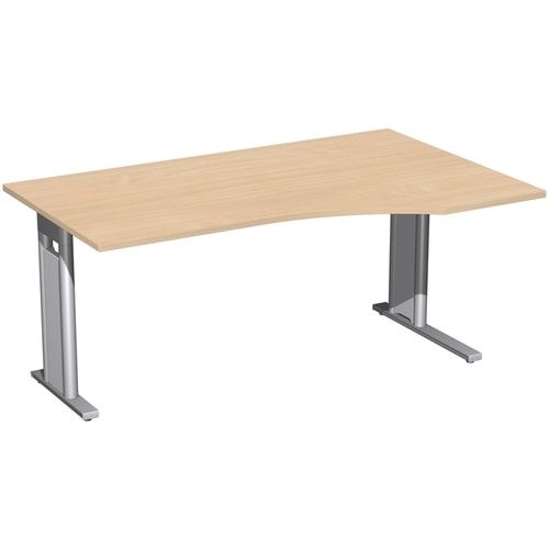 Eckschreibtisch, Ecke rechts, Füße einseitig verkürzt, C-Fuß Pro, 720 x 1.600 x 1.000 mm (HxBxT), Gestell silber, Dekor Ahorn
