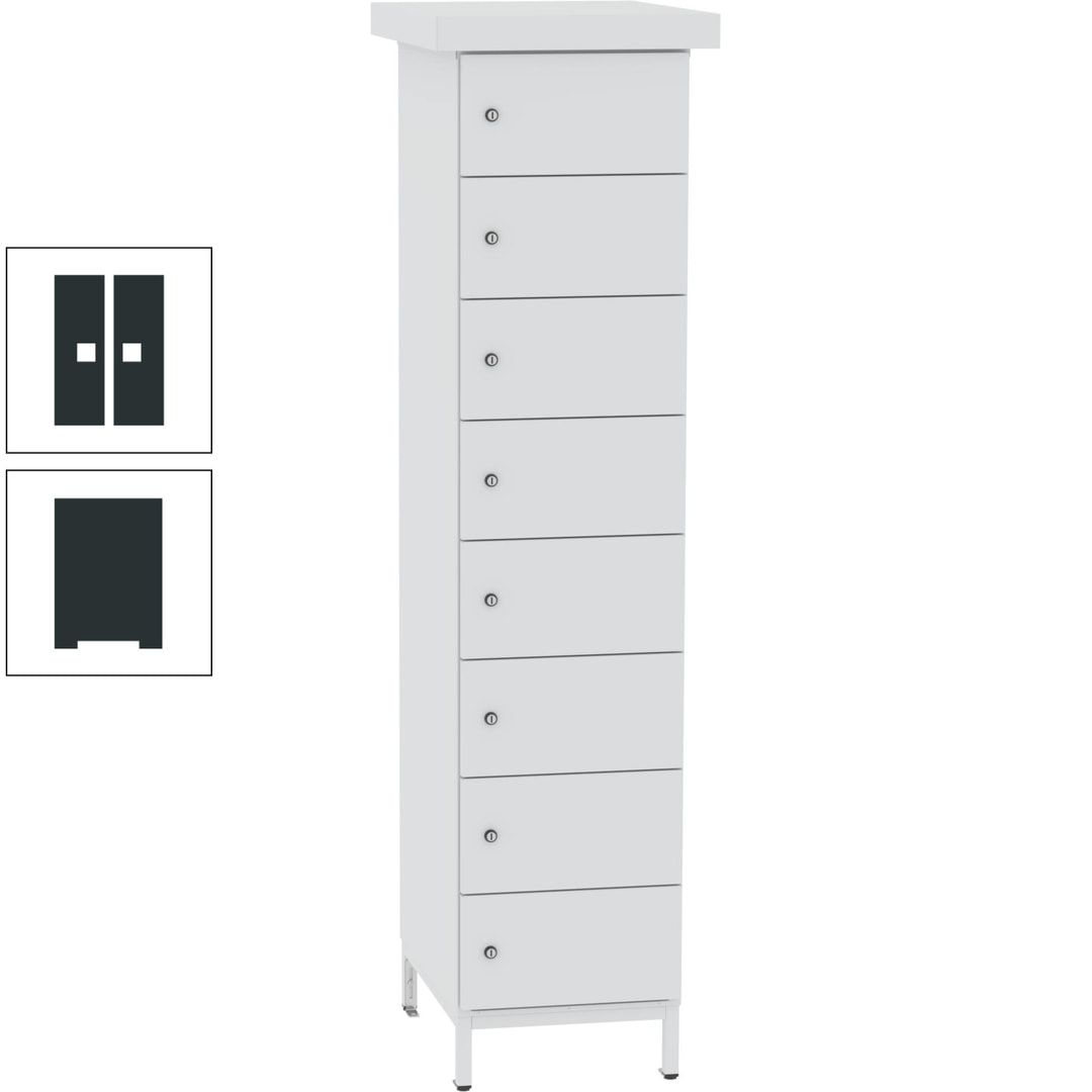 Akkuschrank, Batterieladeschrank, 8 Fächer, Schutzart IP54, Schuko, 1.855 x 400x 570 mm (HxBxT), Korpusfarbe anthrazitgrau, Frontfarbe anthrazitgrau
