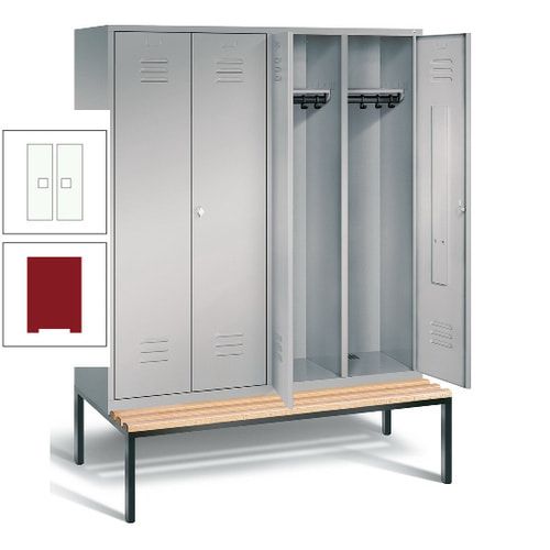 Doppel-Spindschrank, Buche Sitzbank untergebaut, 4 Abteile a 400 mm, Korpus lichtgrau, Tür anthrazitgrau, 2.090 x 1.590 x 815 mm (HxBxT)