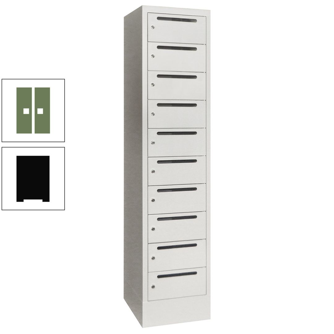 Postverteilerschrank, Schließfachschrank, 1 Abteil a 400 mm, 10 Fächer, 1.850 x 400 x 500 mm (HxBxT), Korpus anthrazitgrau, Front anthrazitgrau