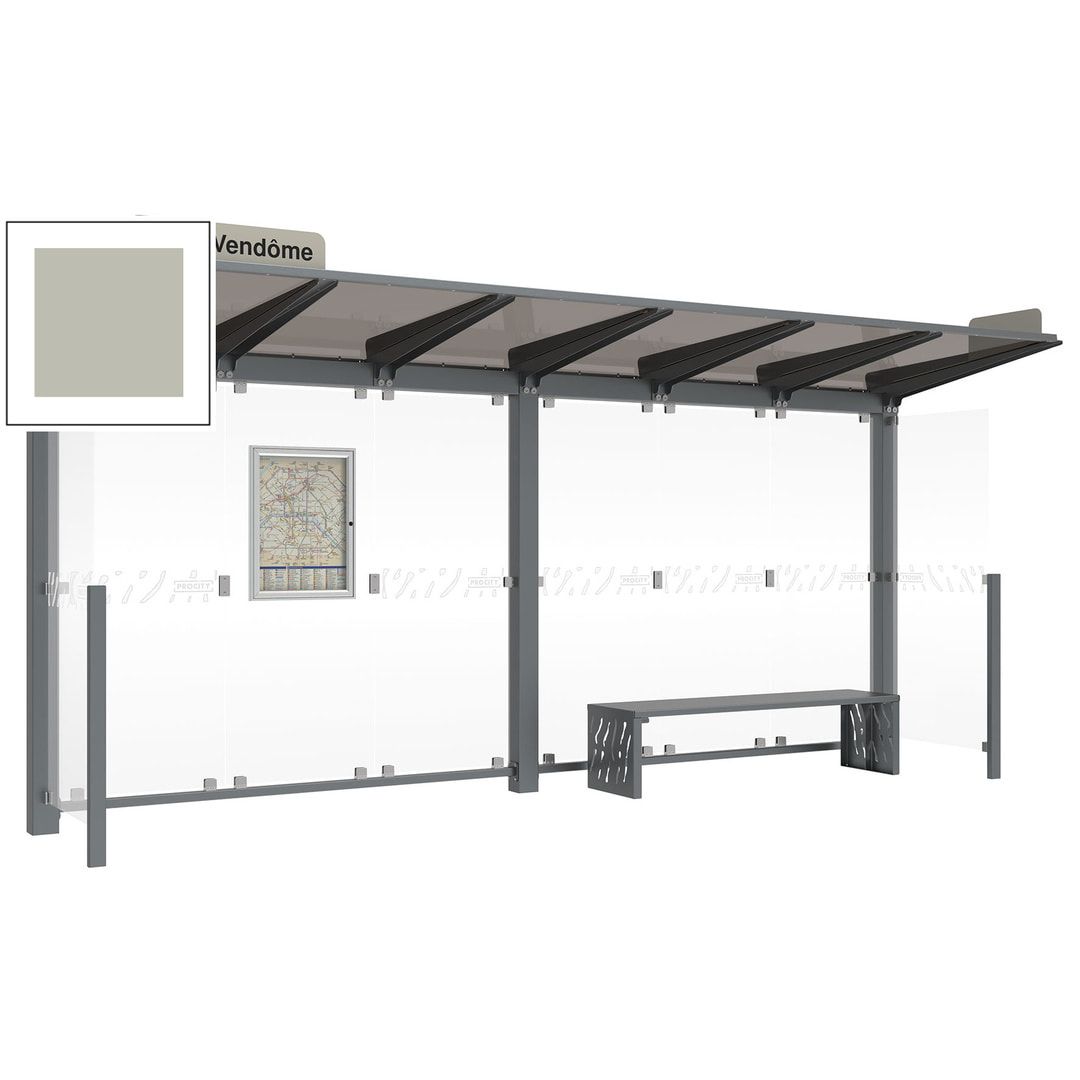 Buswartehalle - Unterstand - 2 Seitenverkleidungen - LED - Fahrplankasten - Haltestellenschild - 2.390 x 5.000 x 1.500 mm (HxBxT) - enzianblau