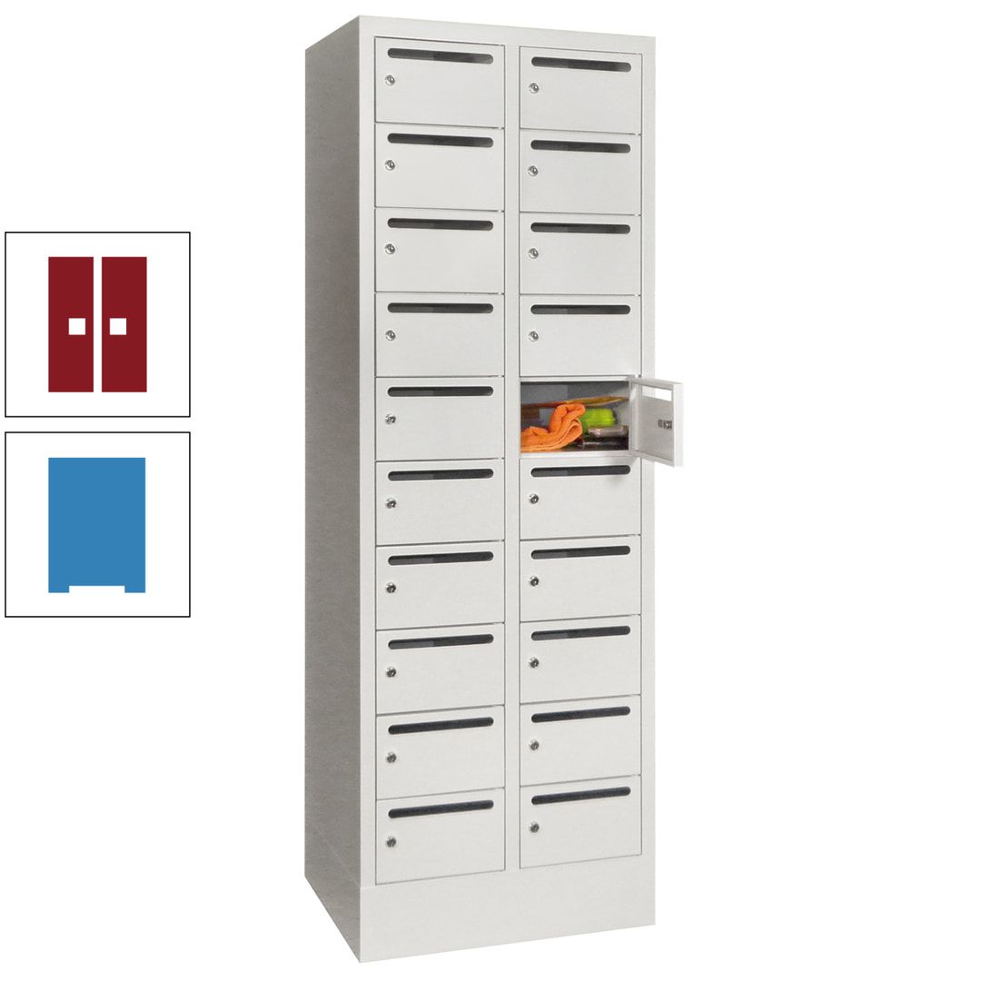 Postverteilerschrank, Schließfachschrank, 2 Abteile a 300 mm, 20 Fächer, 1.850 x 600 x 500 mm (HxBxT), Korpus anthrazitgrau, Front anthrazitgrau