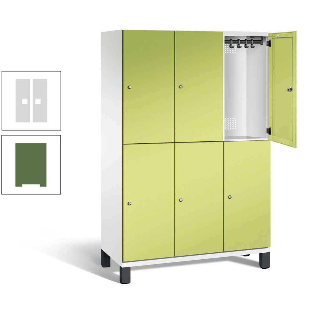 Fächerschrank, Stahlschrank, doppelstöckig, 6 Fächer, Füße, Korpus anthrazitgrau, Tür anthrazitgrau, 1.980 x 1.200 x 525 mm (HxBxT)
