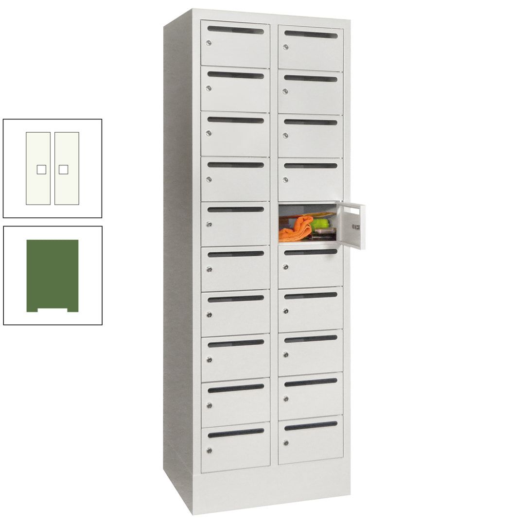 Postverteilerschrank, Schließfachschrank, 2 Abteile a 300 mm, 20 Fächer, 1.850 x 600 x 500 mm (HxBxT), Korpus anthrazitgrau, Front anthrazitgrau