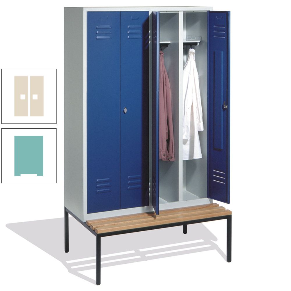 Doppel-Spindschrank, Buche Sitzbank untergebaut, 4 Abteile a 300 mm, Korpus lichtgrau, Tür anthrazitgrau, 2.090 x 1.190 x 815 mm (HxBxT)