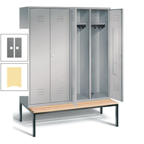 Doppel-Spindschrank, Buche Sitzbank untergebaut, 4 Abteile a 400 mm, Korpus lichtgrau, Tür anthrazitgrau, 2.090 x 1.590 x 815 mm (HxBxT)