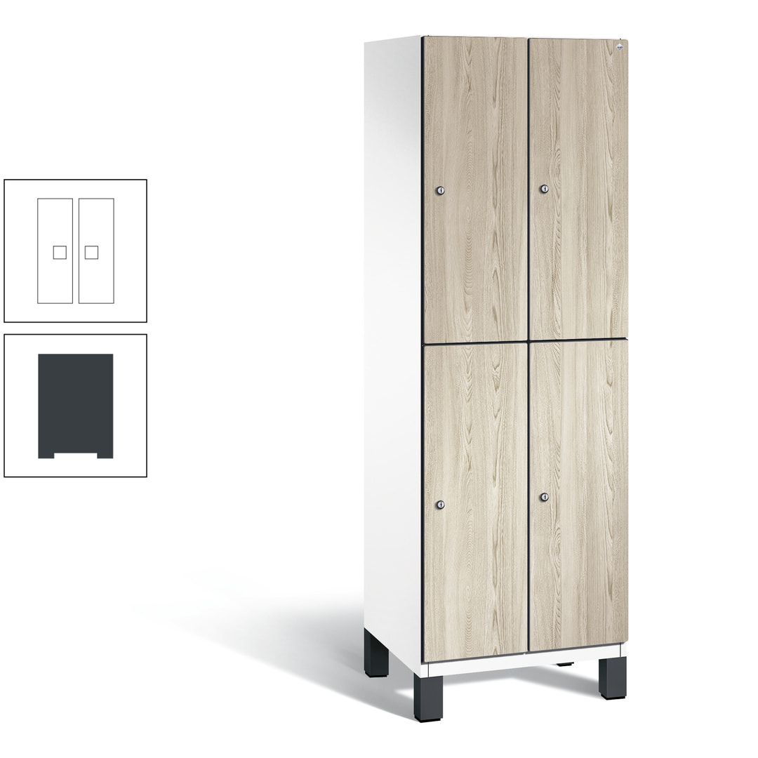 Fächerschrank, Garderobenschrank, mit Füßen, 2 Abteile, 1.980 x 600 x 525 mm (HxBxT), Korpus anthrazitgrau, Tür Donau-Ahorn