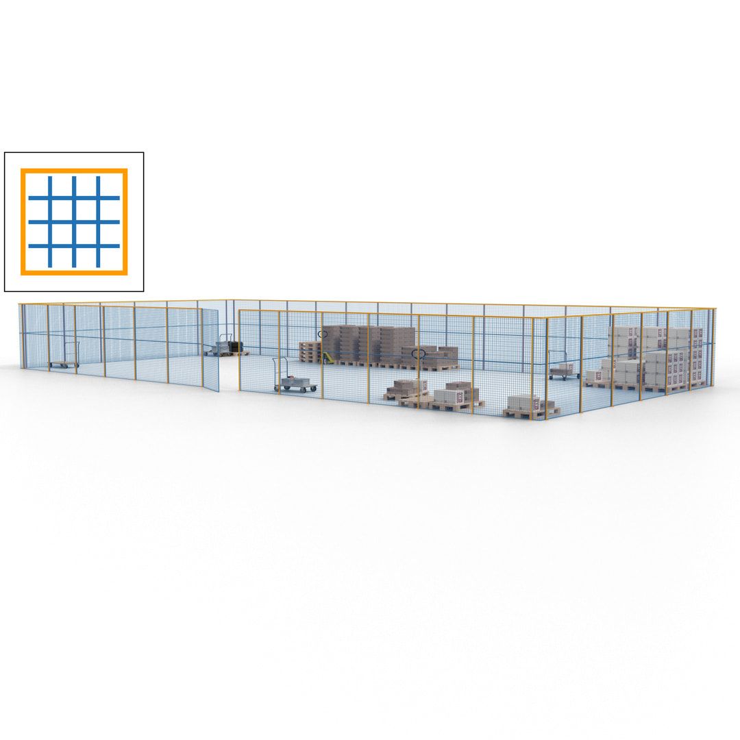 Maschinen Schutzgitter - Hallentrennwand - Sicherheitszaun - Tür - 57 m - 2.200 x 19.900 x 9.400 mm (HxBxT) - enzianblau