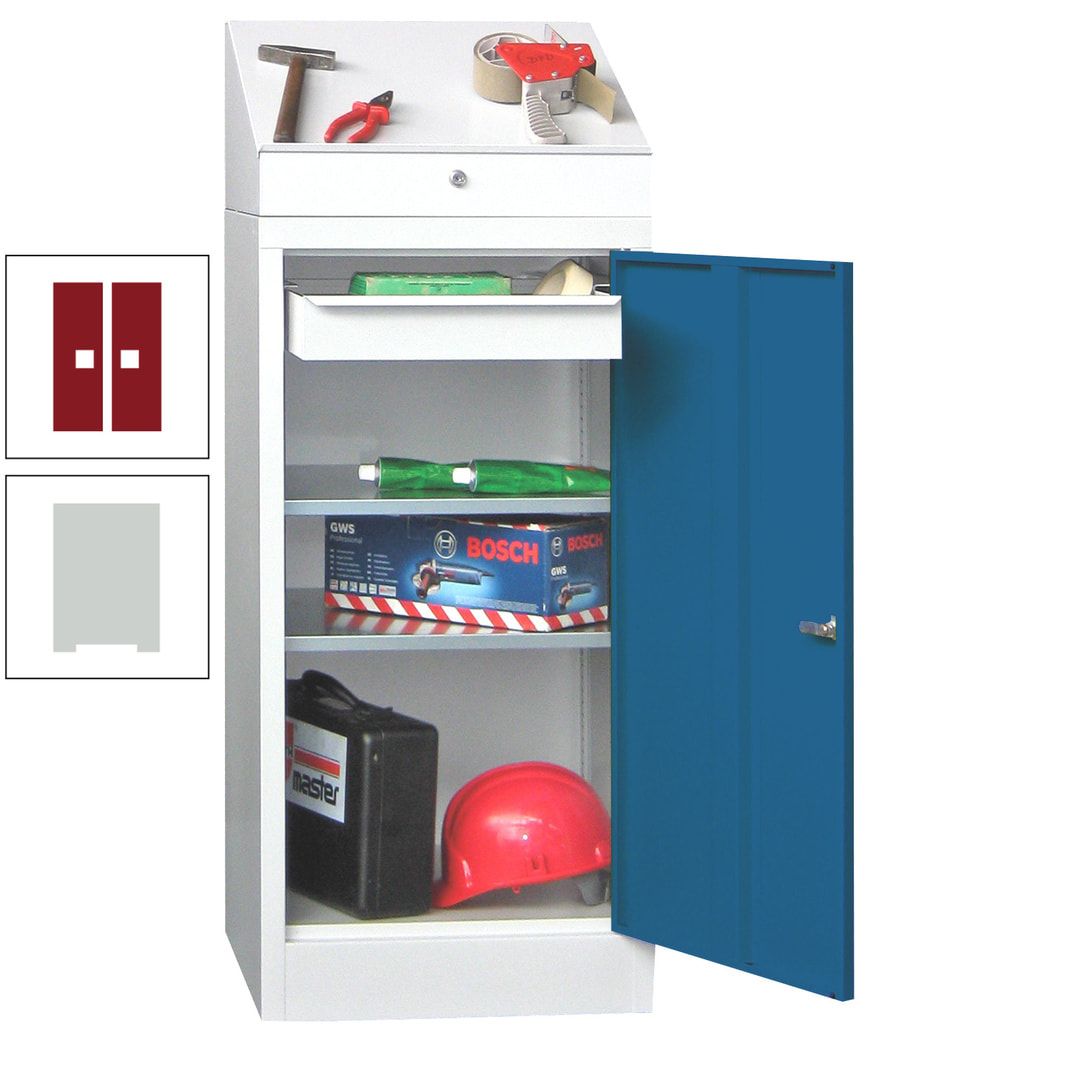Stehpult mit Schrank - Vollblechtür - 1 Einlegeboden, 1 Ausziehboden, 1 Schublade - 1.270x500x500 mm (HxBxT) - anthrazitgrau