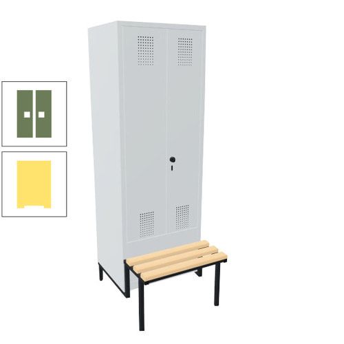 Doppel-Spind, Garderobenschrank, Buche Sitzbank integriert, 2 Abteile a 400 mm, Korpus anthrazitgrau, Tür anthrazitgrau, 1.850 x 800 x 815 mm (HxBxT)