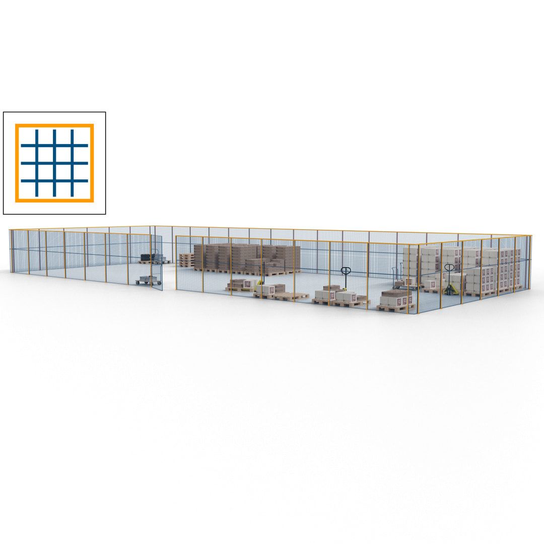 Maschinen Schutzgitter - Hallentrennwand - Sicherheitszaun - Tür - 63 m - 2.200 x 22.900 x 9.400 mm (HxBxT) - enzianblau
