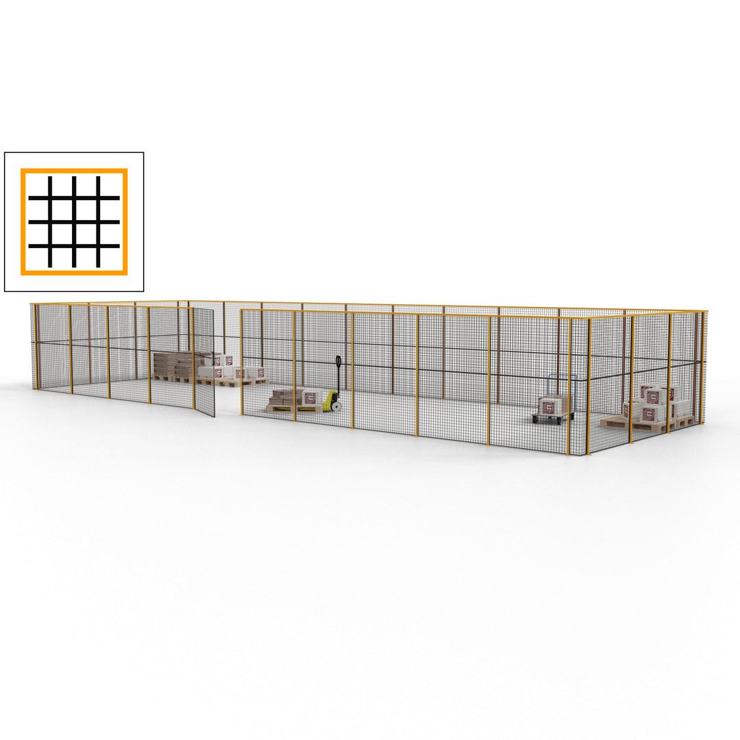 Maschinen Schutzgitter - Hallentrennwand - Sicherheitszaun - Tür - 39 m - 2.200 x 15.400 x 4.900 mm (HxBxT) - enzianblau