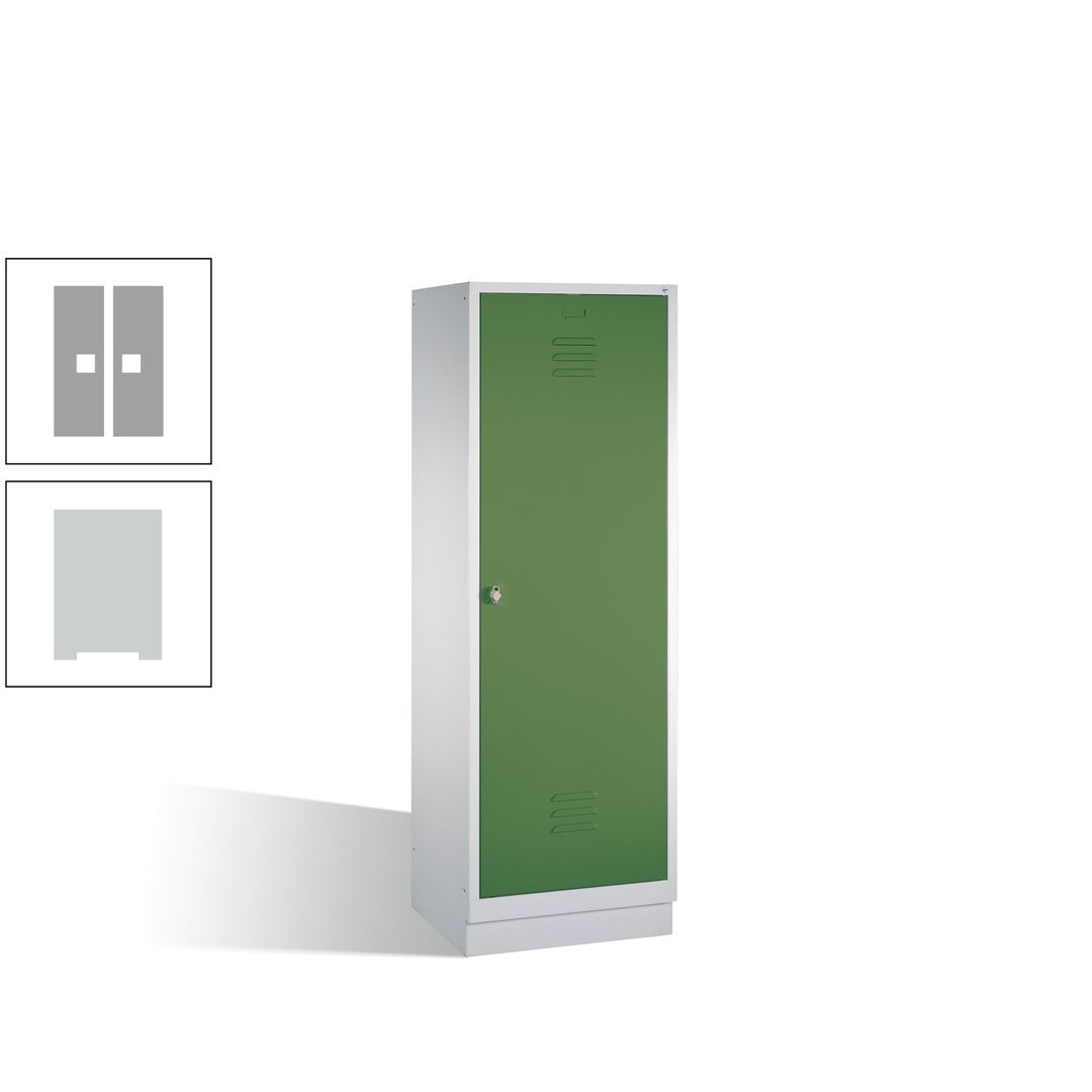 Doppel-Spind mit Großtür, Garderobenschrank mit Sockel, 2 Abteile a 300 mm, Korpus anthrazitgrau, Tür anthrazitgrau, 1.800 x 610 x 500 mm (HxBxT)
