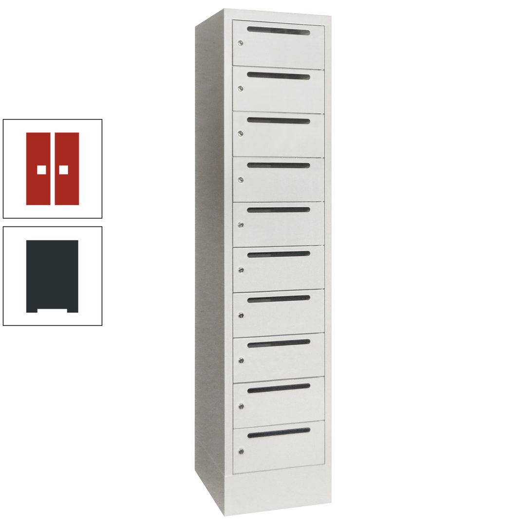 Postverteilerschrank, Schließfachschrank, 1 Abteil a 400 mm, 10 Fächer, 1.850 x 400 x 500 mm (HxBxT), Korpus anthrazitgrau, Front anthrazitgrau