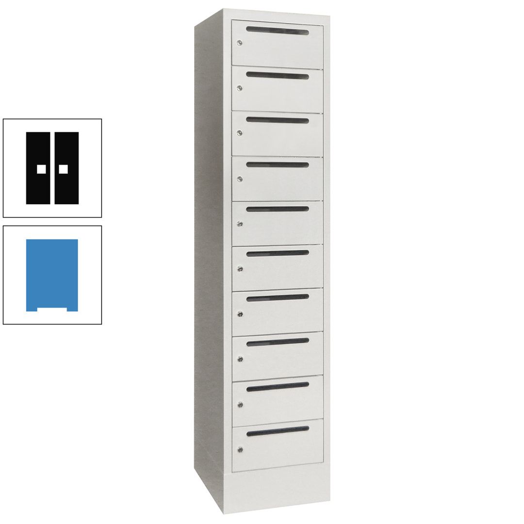 Postverteilerschrank, Schließfachschrank, 1 Abteil a 400 mm, 10 Fächer, 1.850 x 400 x 500 mm (HxBxT), Korpus anthrazitgrau, Front anthrazitgrau