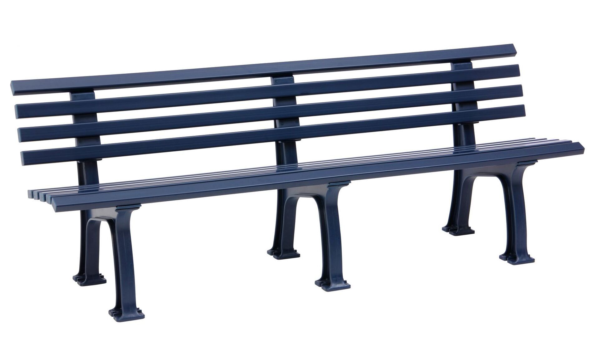 Parkbank, Gartenbank, 4-Sitzer, Kunststoff Sitzleisten, mit Rückenlehne, 740 x 2.000 x 540 mm (HxBxT), Farbe blau